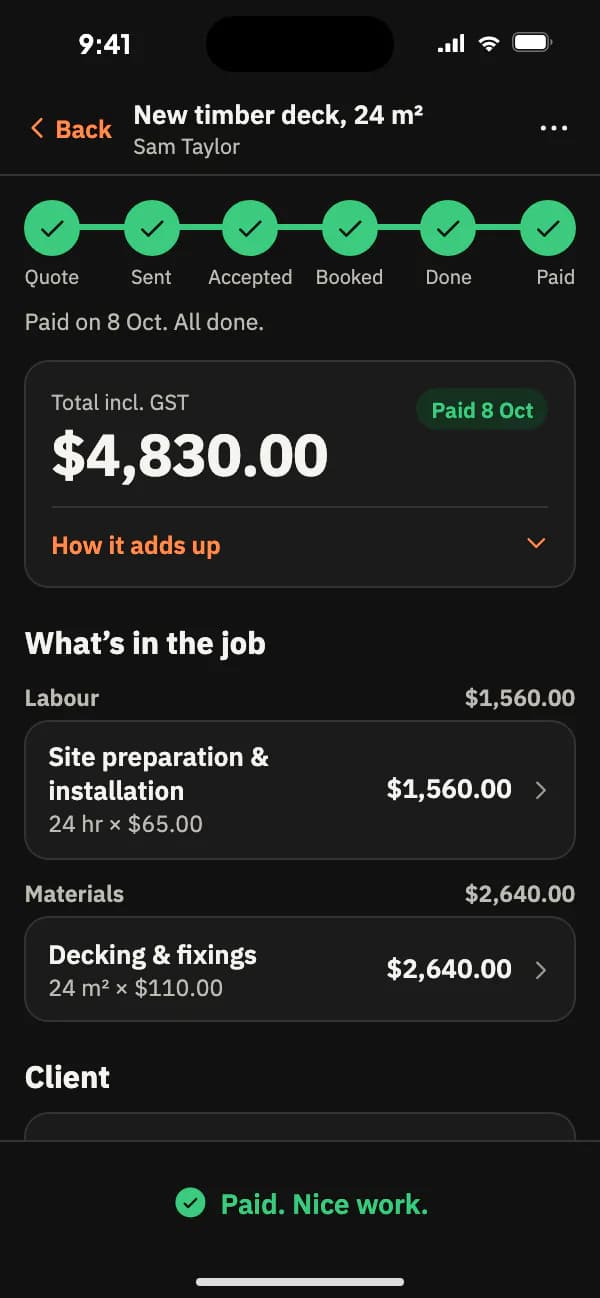 The invoice, marked paid